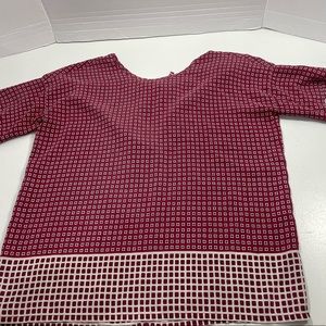 Silk geometric print blouse with keyhole tie at back